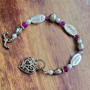 Elegant Heart Charm Bracelet with Purple Accents